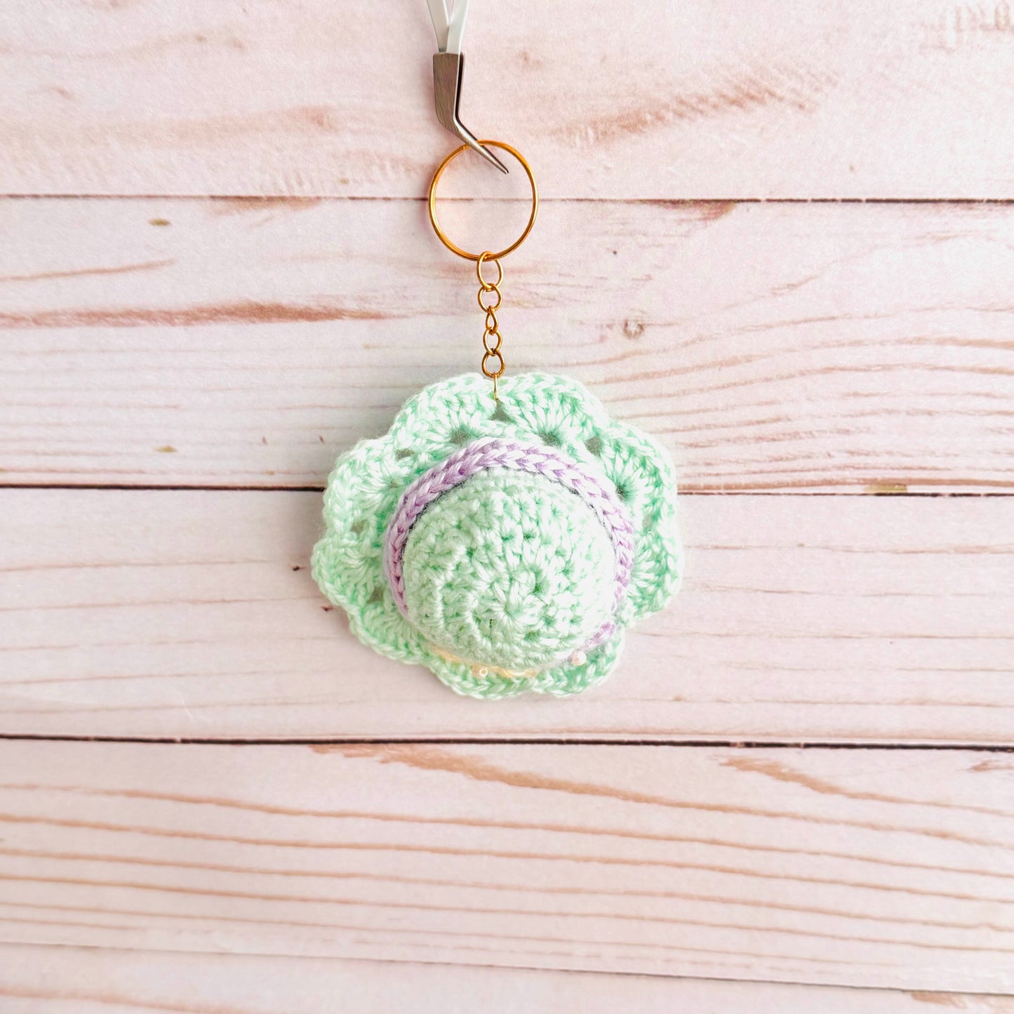 Mint Hat Crochet Keychain
