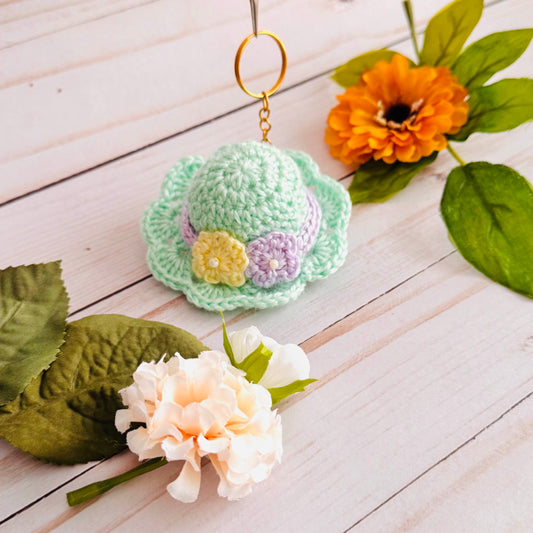 Mint Hat Crochet Keychain