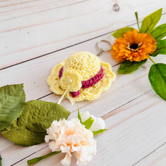 Yellow Hat Crochet Keychain