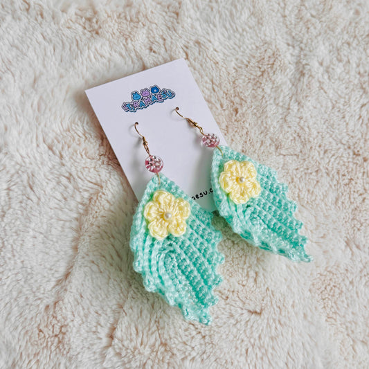 Mint Leaf Crochet Earrings