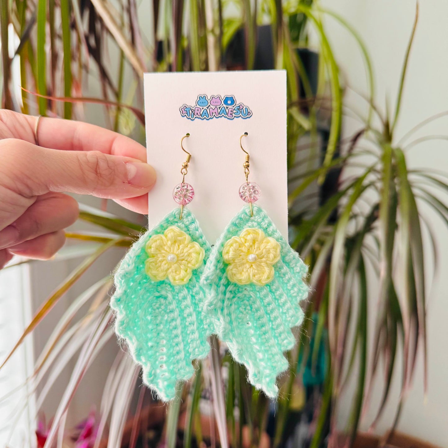 Mint Leaf Crochet Earrings