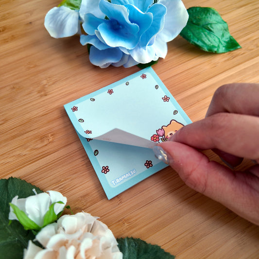 Spring Cat and Flowers Square Notepad