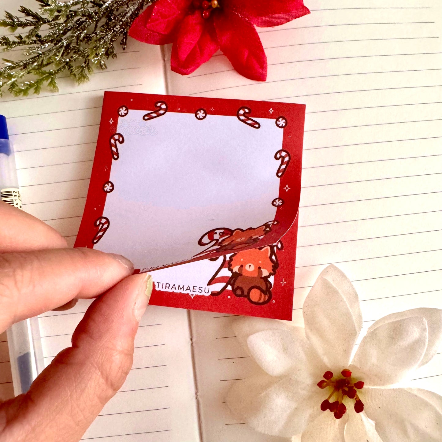 Candy Cane Red Panda Sticky Notes