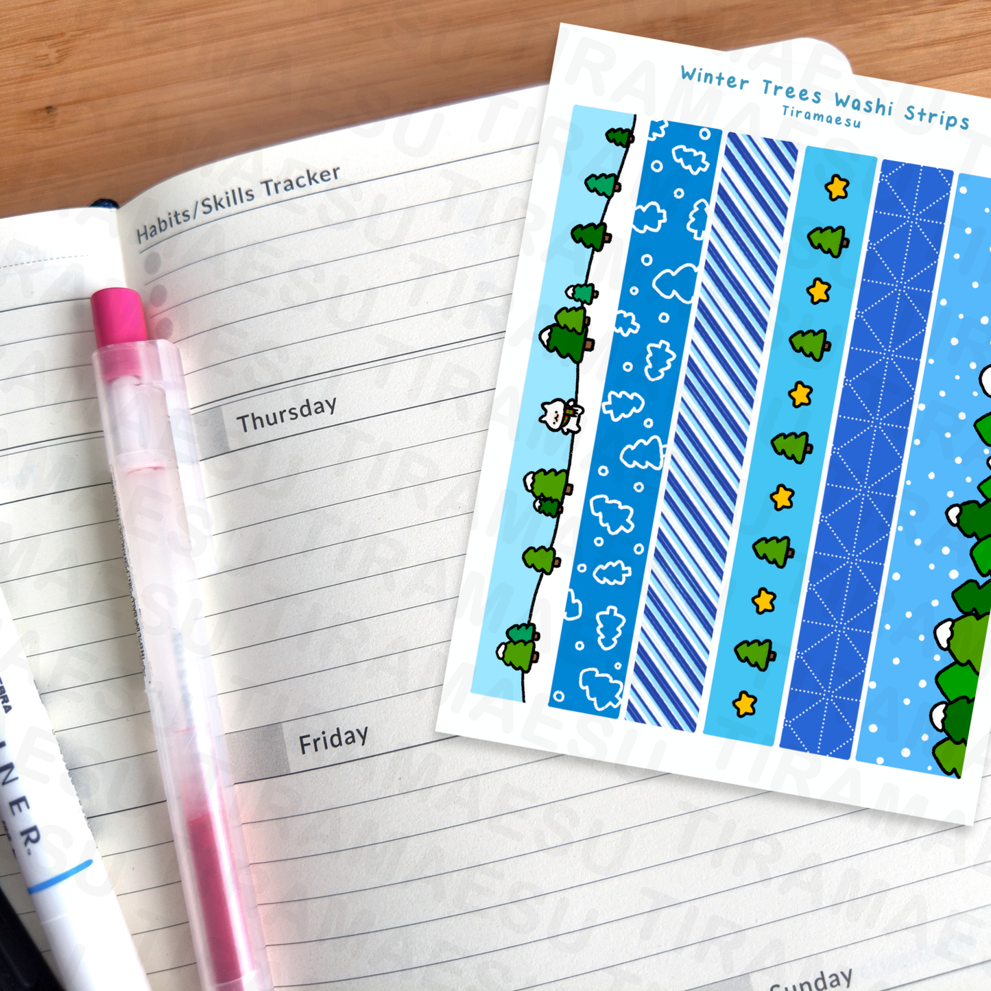 Winter Trees Washi Strip Sticker Sheet