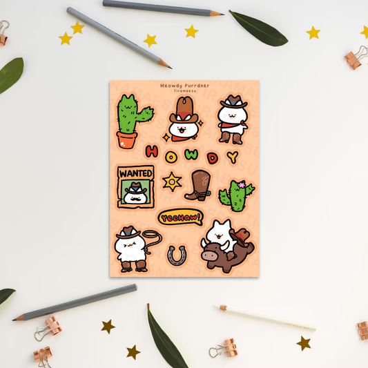 Meowdy Purrdner Sticker Sheet