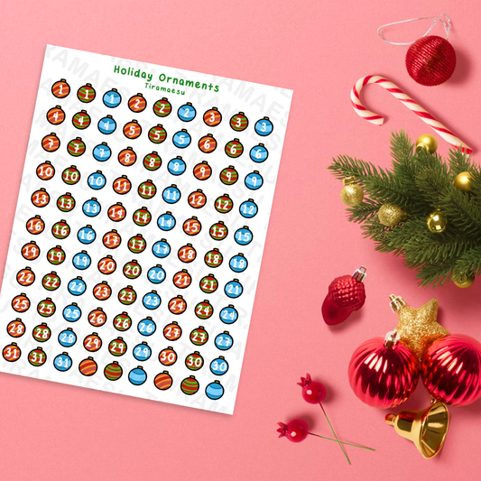 Holiday Ornaments Numbers Sticker Sheet