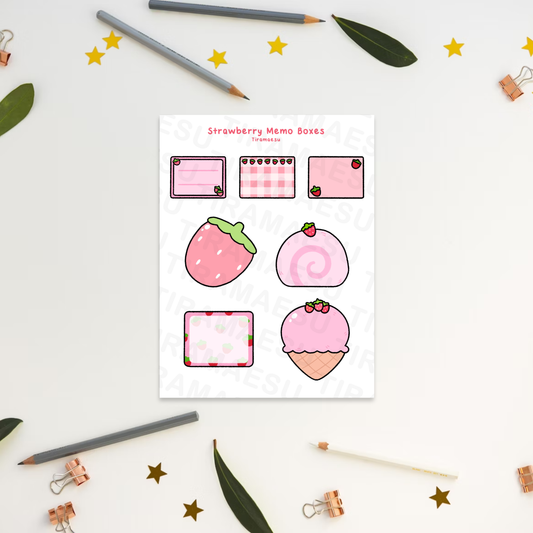 Strawberry Memo Boxes Sticker Sheet