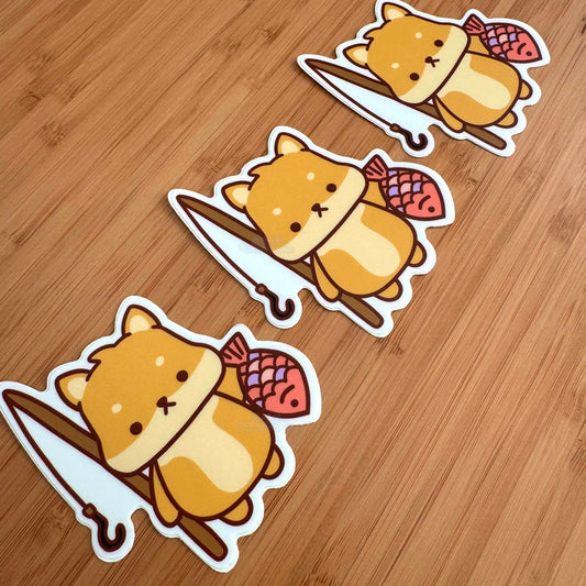 Fishing Shiba Sticker