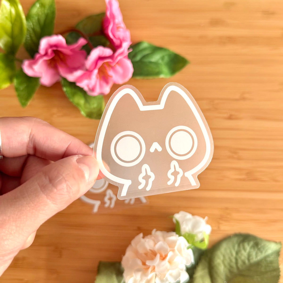 Flipping Cat Sticker - Clear White