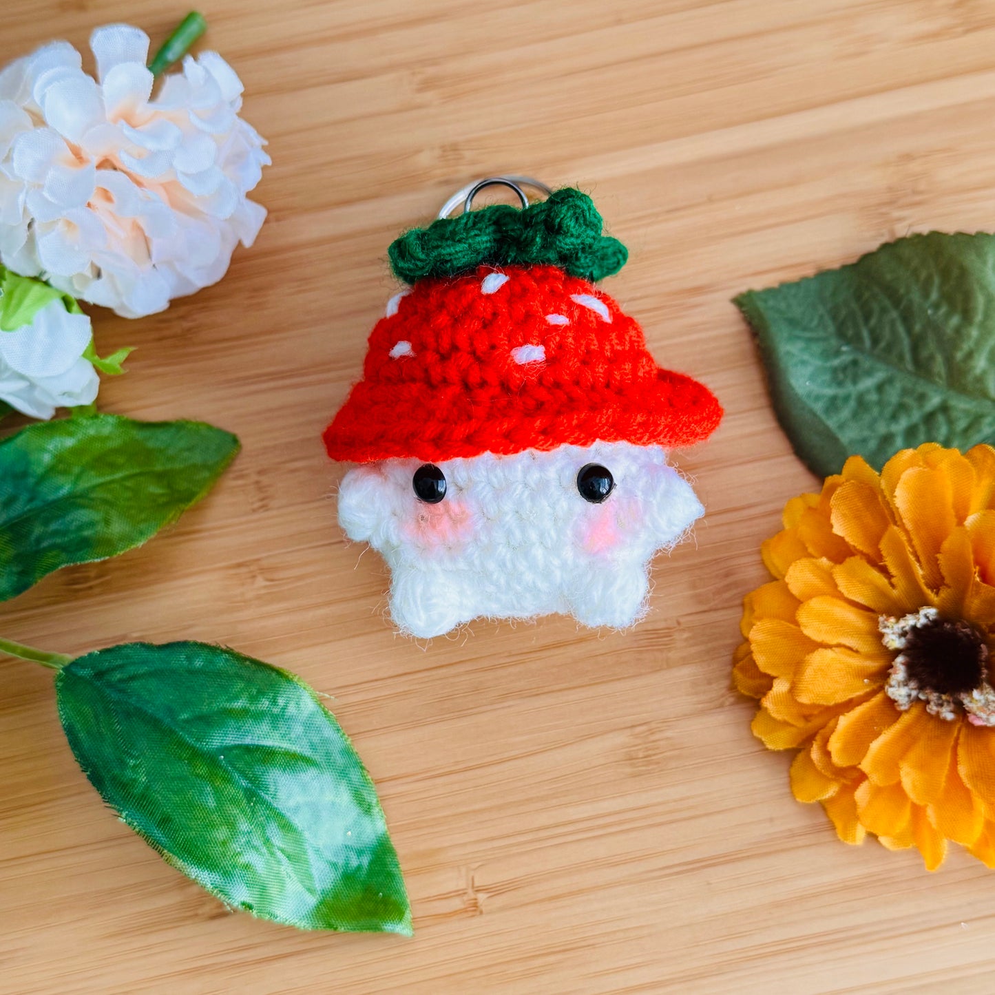 Strawberry Hat Mushroom Crochet Plush Keychain