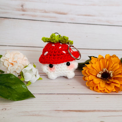 Strawberry Hat Mushroom Crochet Plush Keychain