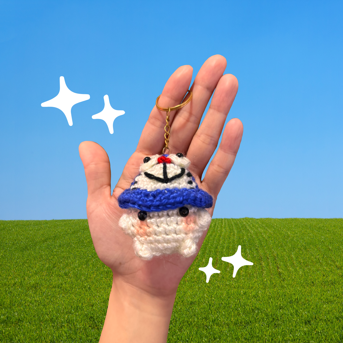 Doraemon Hat Mushroom Crochet Plush Keychain