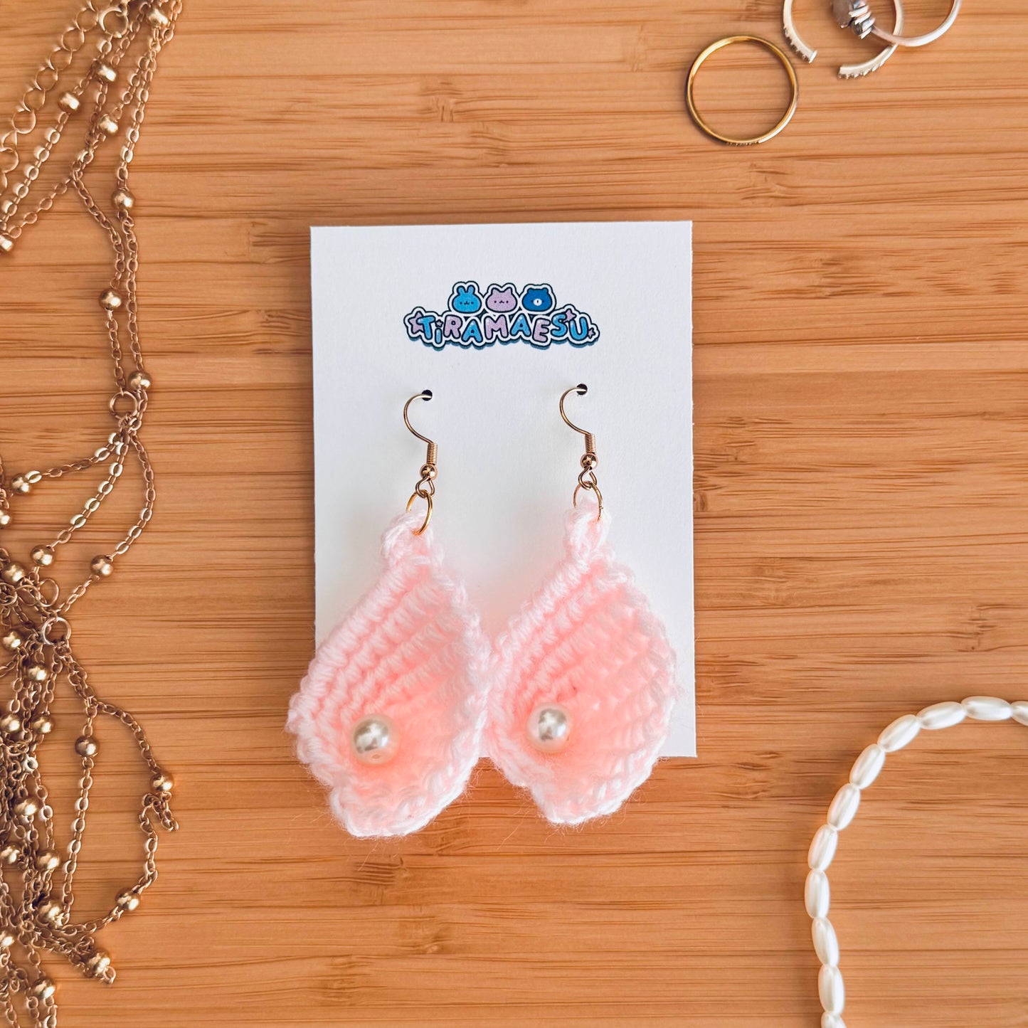 Pink Leaf Crochet Earrings