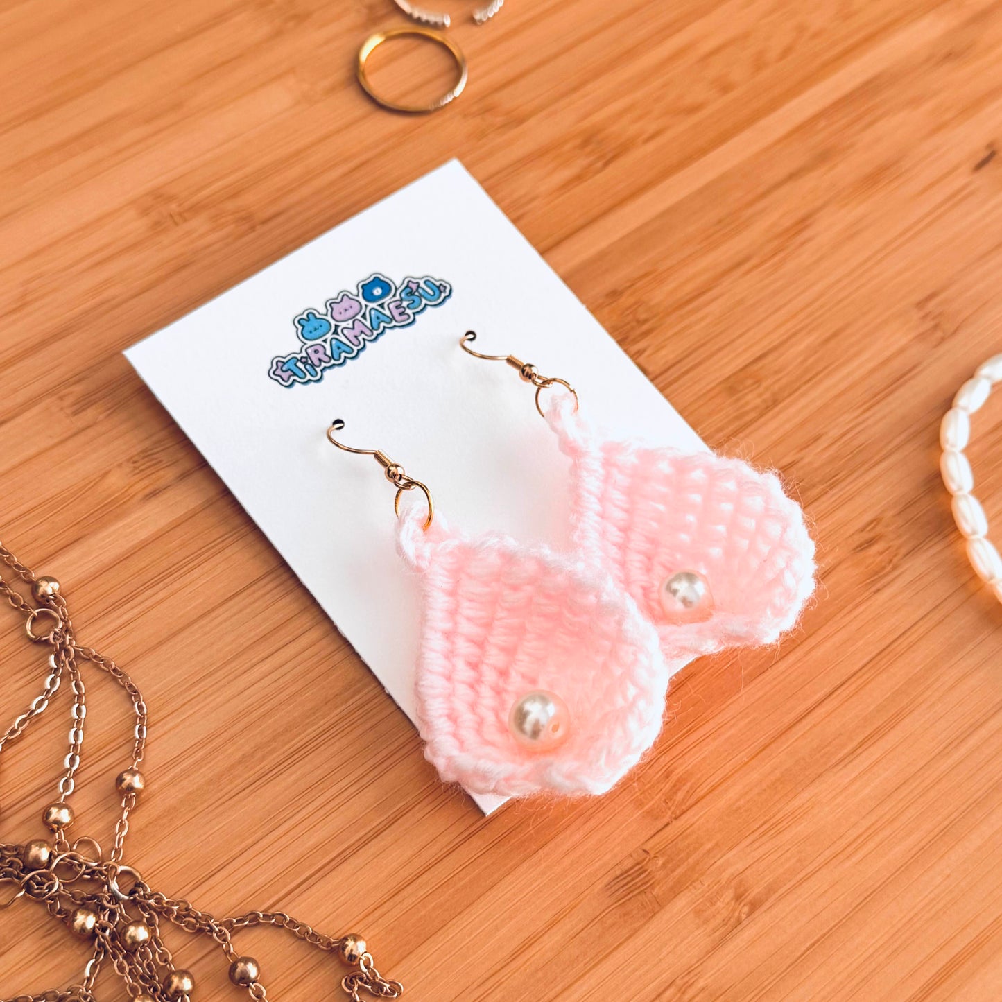 Pink Leaf Crochet Earrings