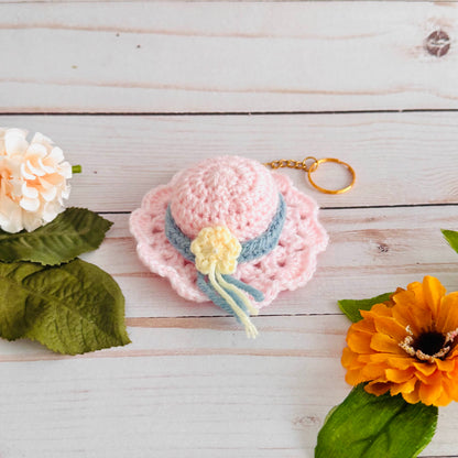 Pink Hat Crochet Keychain