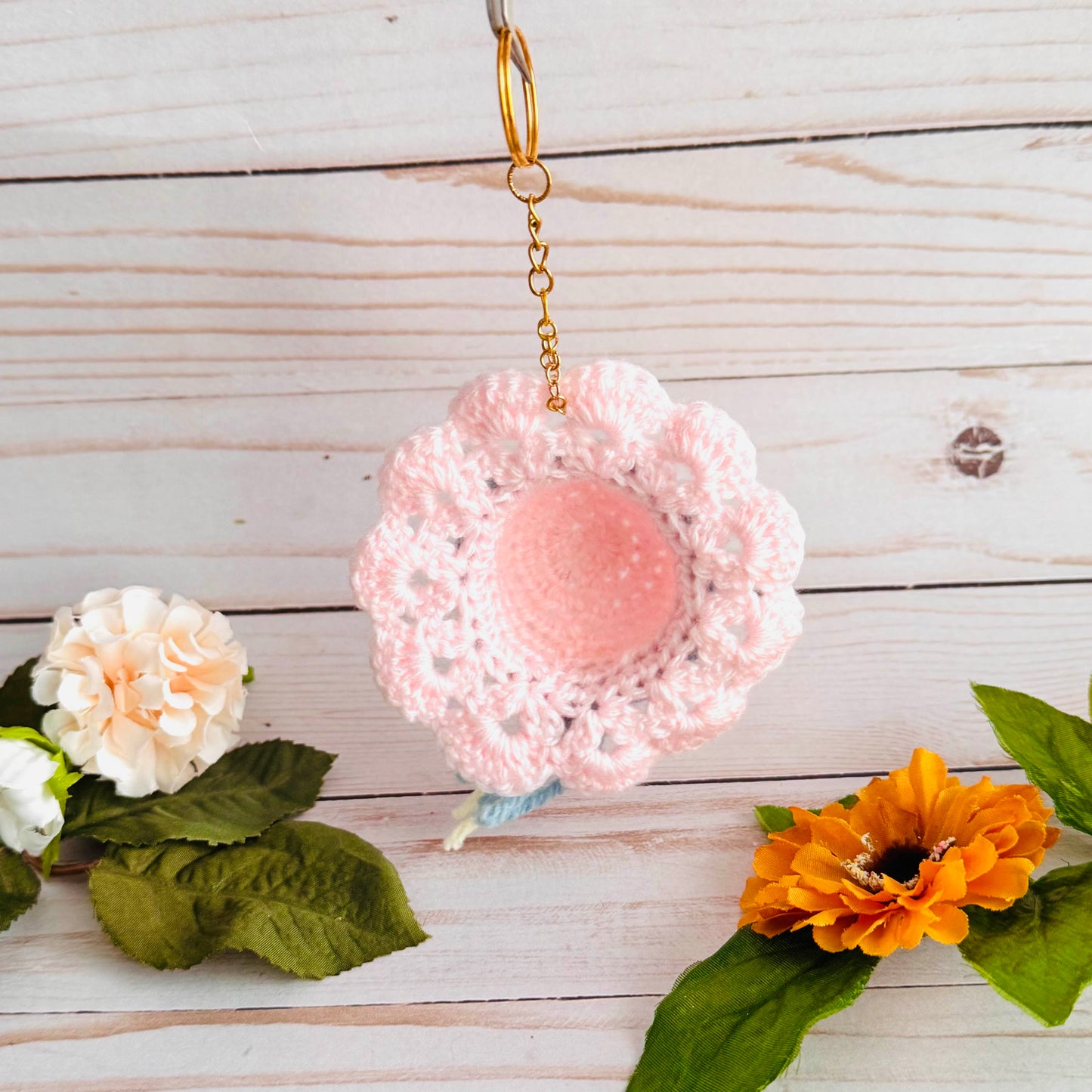 Pink Hat Crochet Keychain