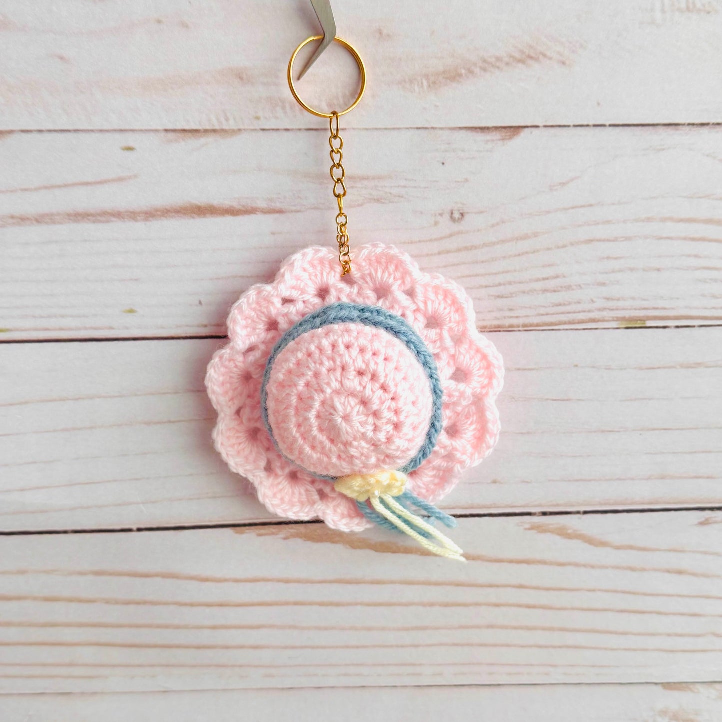 Pink Hat Crochet Keychain