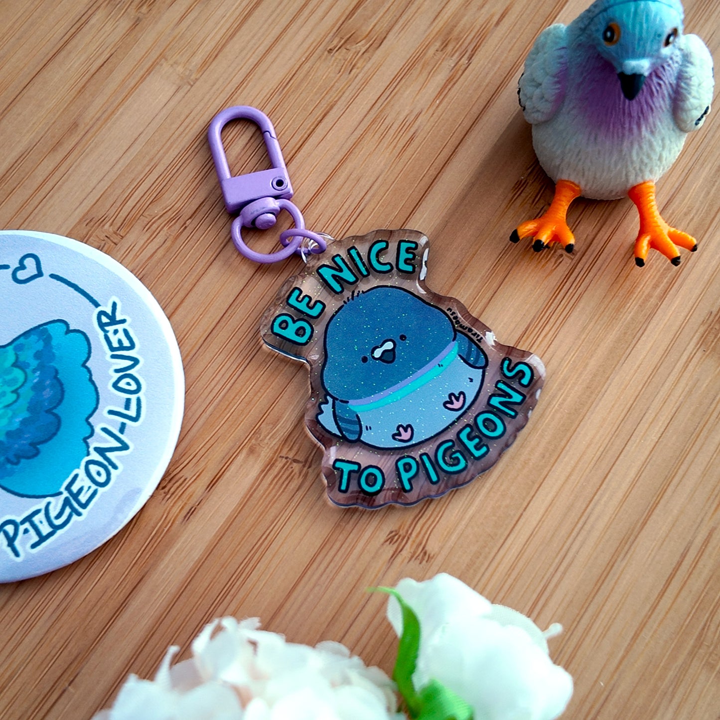 Be Nice to Pigeons Keychain