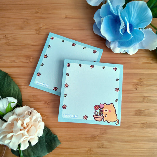 Spring Cat and Flowers Square Notepad