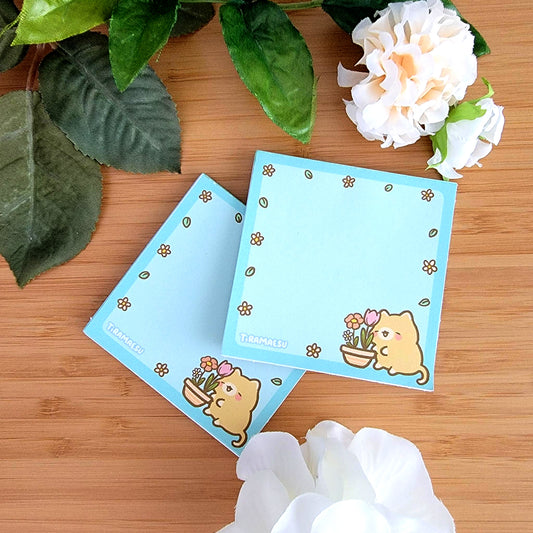 Spring Cat and Flowers Square Notepad