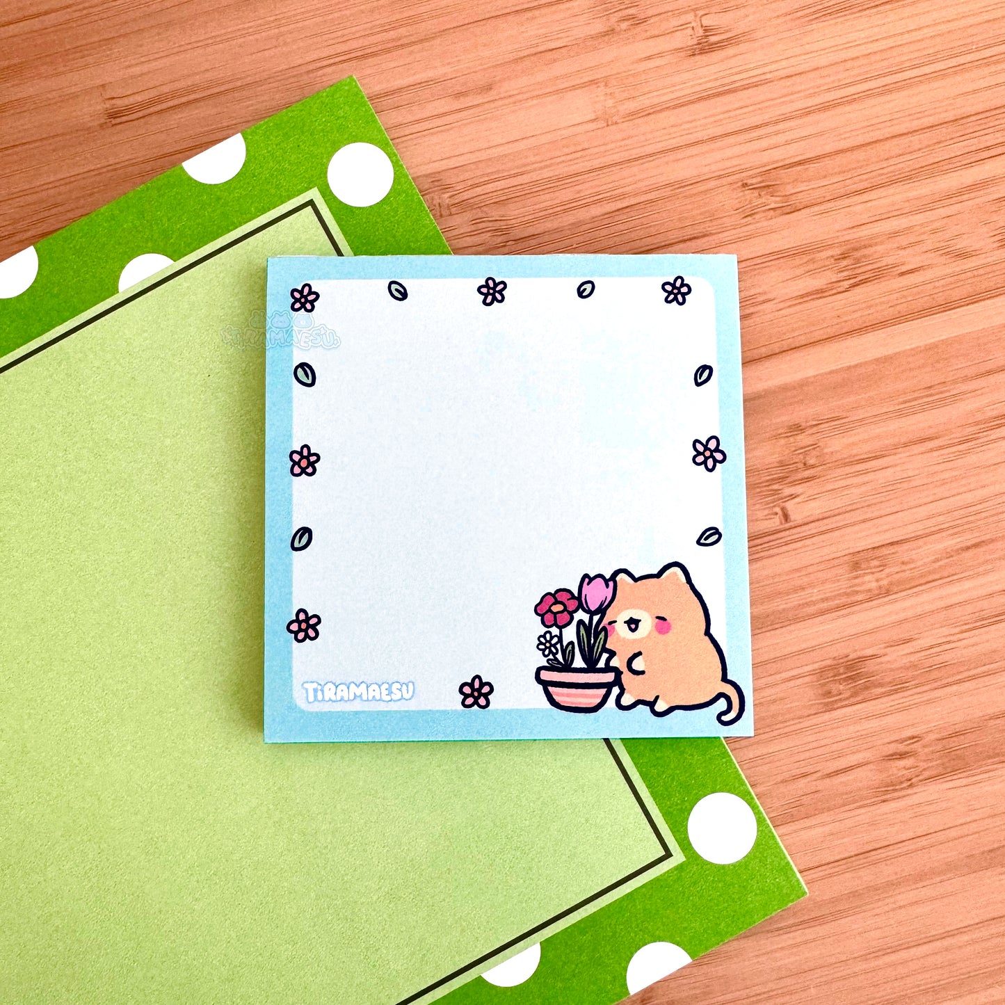 Spring Cat and Flowers Square Notepad