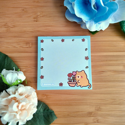 Spring Cat and Flowers Square Notepad