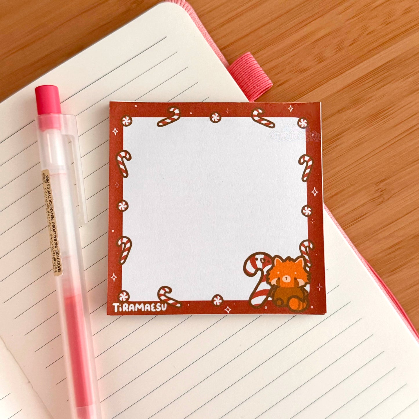 Candy Cane Red Panda Square Notepad