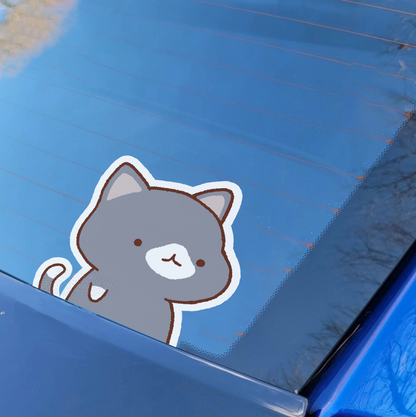 Gray Cat Peeker Sticker