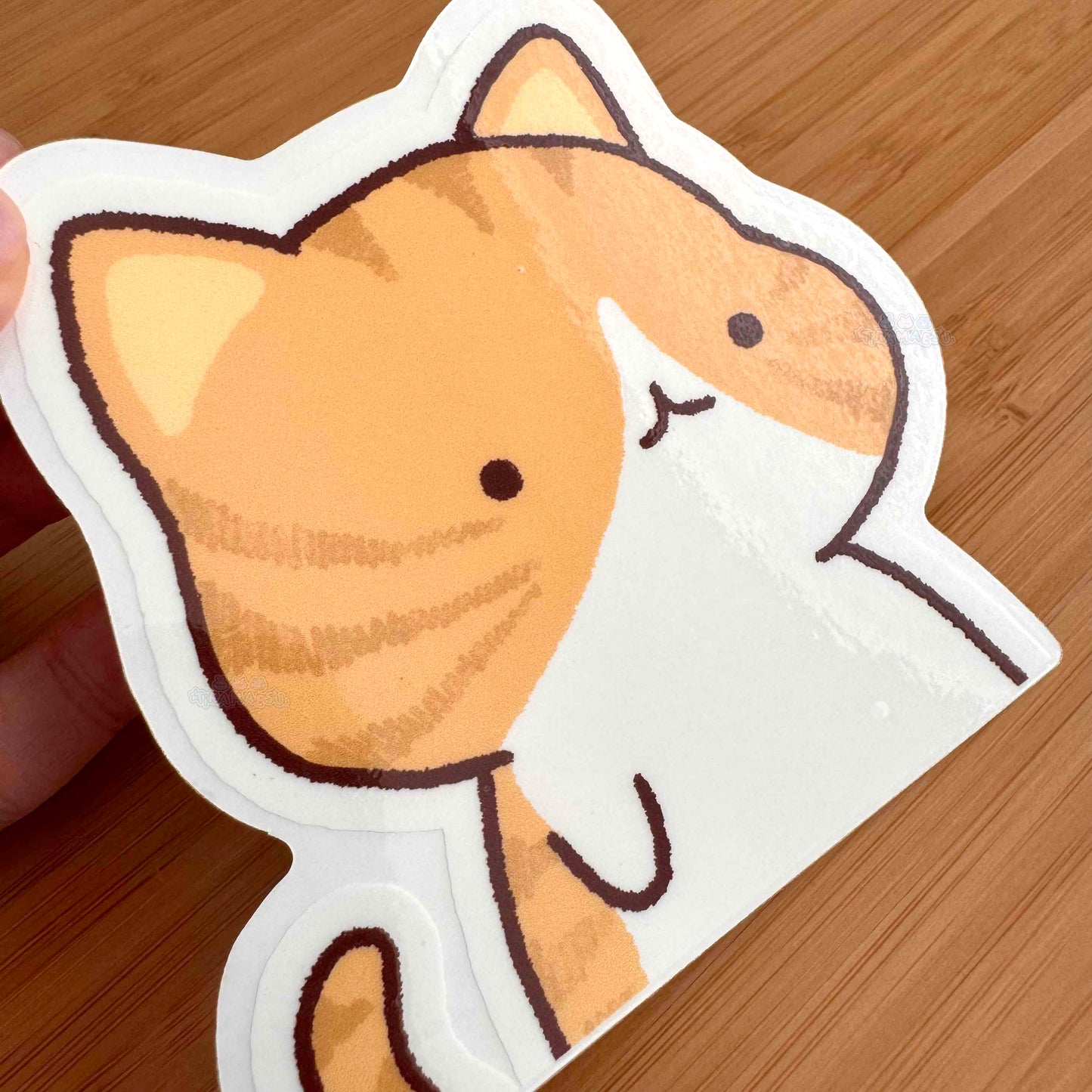 Beige Tabby Cat Peeker Sticker