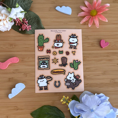 Meowdy Purrdner Sticker Sheet