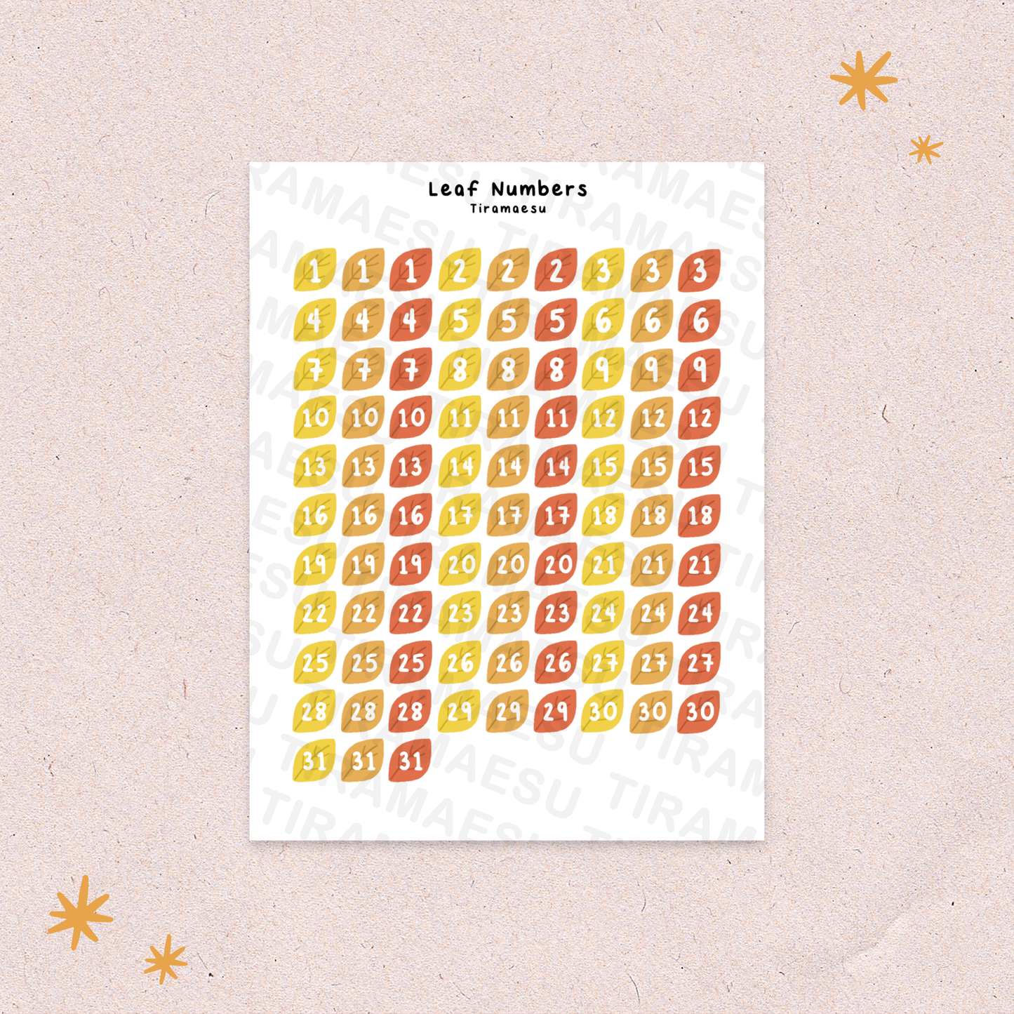Leaf Numbers Sticker Sheet