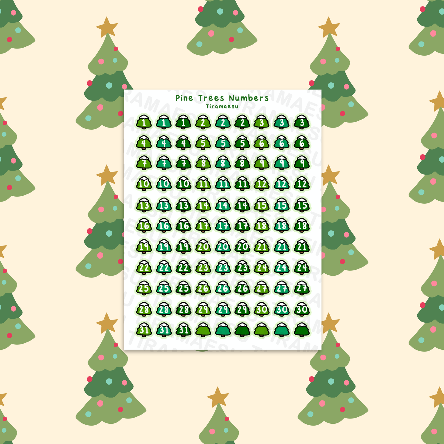 Pine Trees Numbers Sticker Sheet
