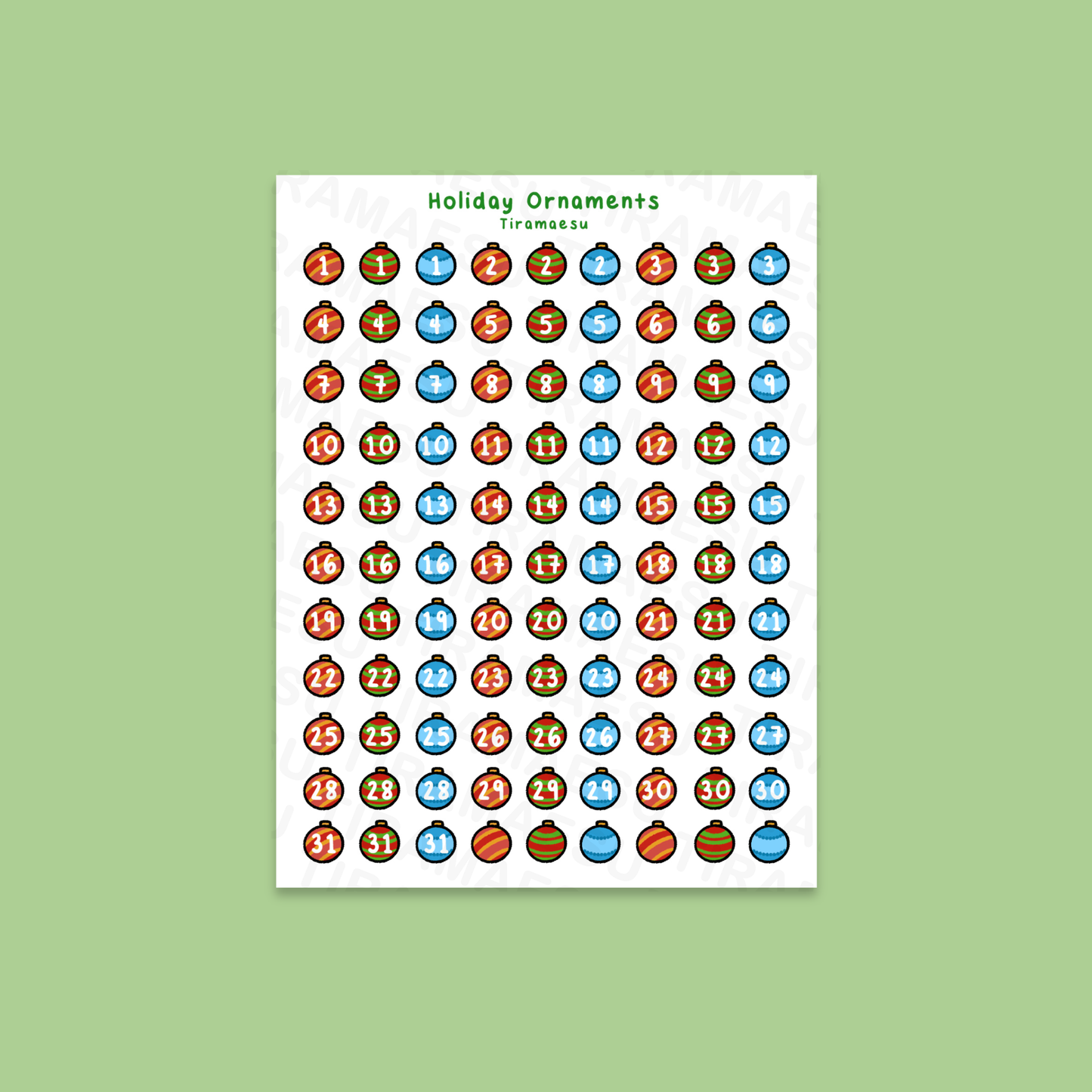 Holiday Ornaments Numbers Sticker Sheet