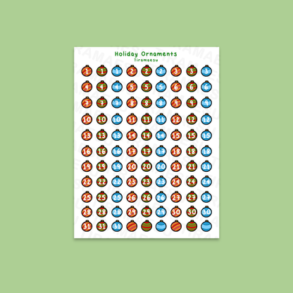 Holiday Ornaments Numbers Sticker Sheet