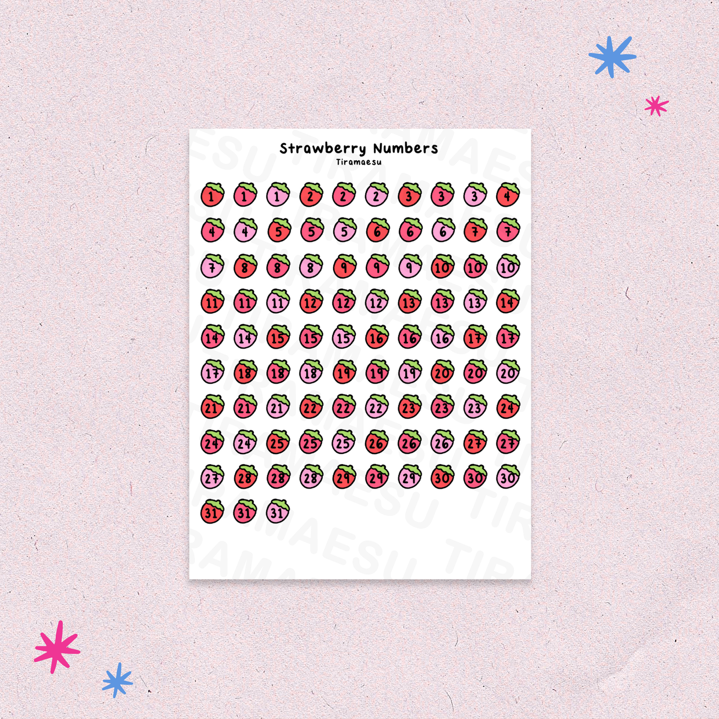 Strawberry Numbers Sticker Sheet