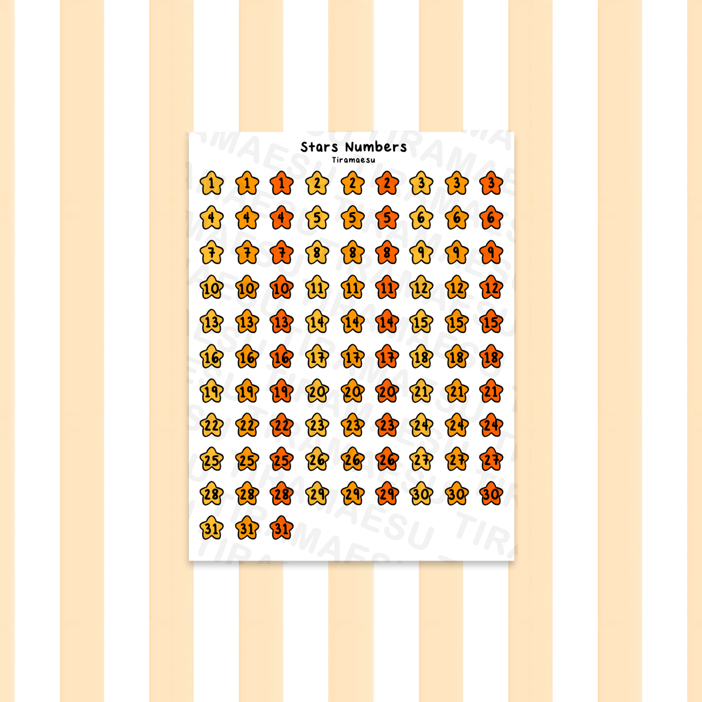 Star Numbers Sticker Sheet