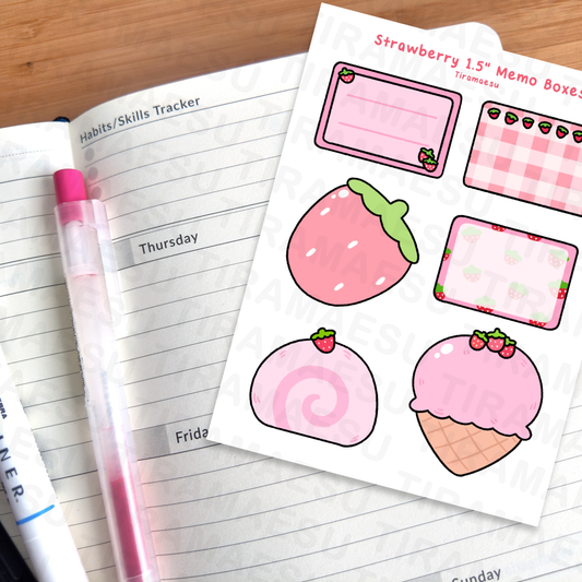 Strawberry 1.5in Memo Boxes Sticker Sheet