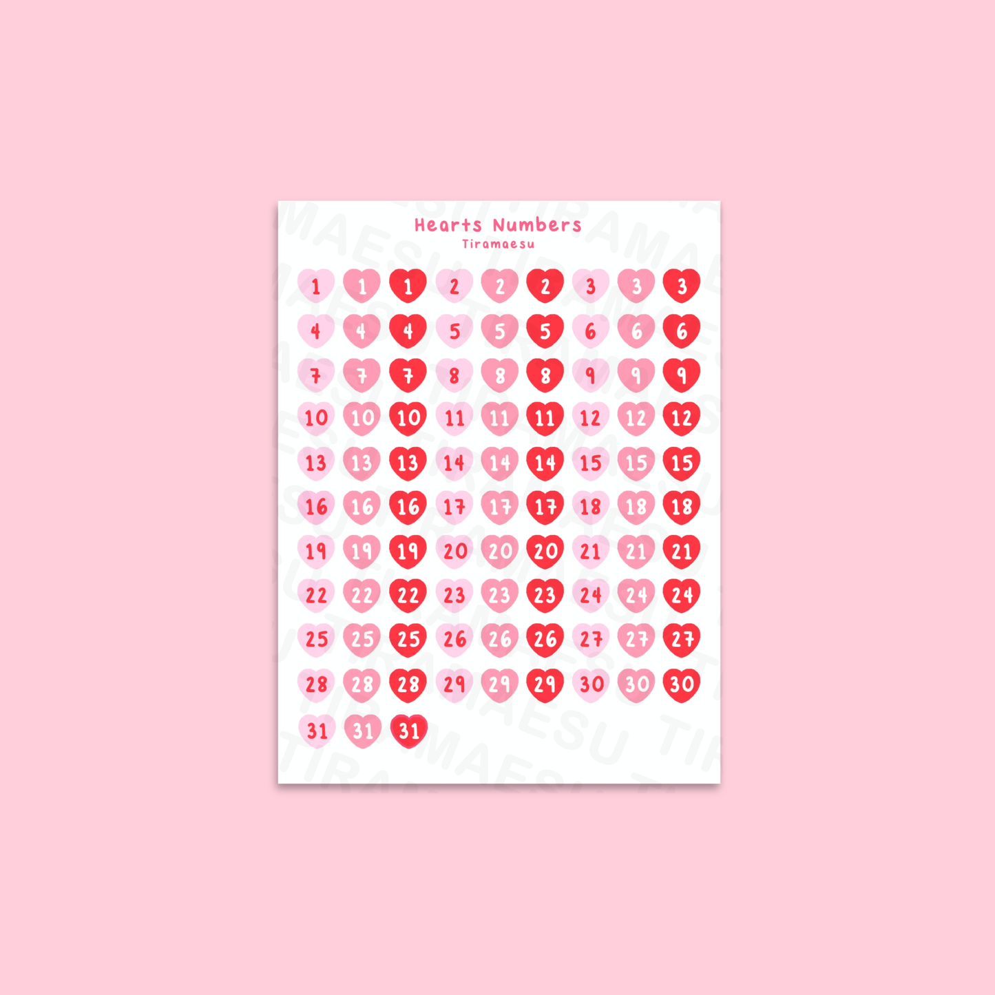 Heart Numbers Sticker Sheet