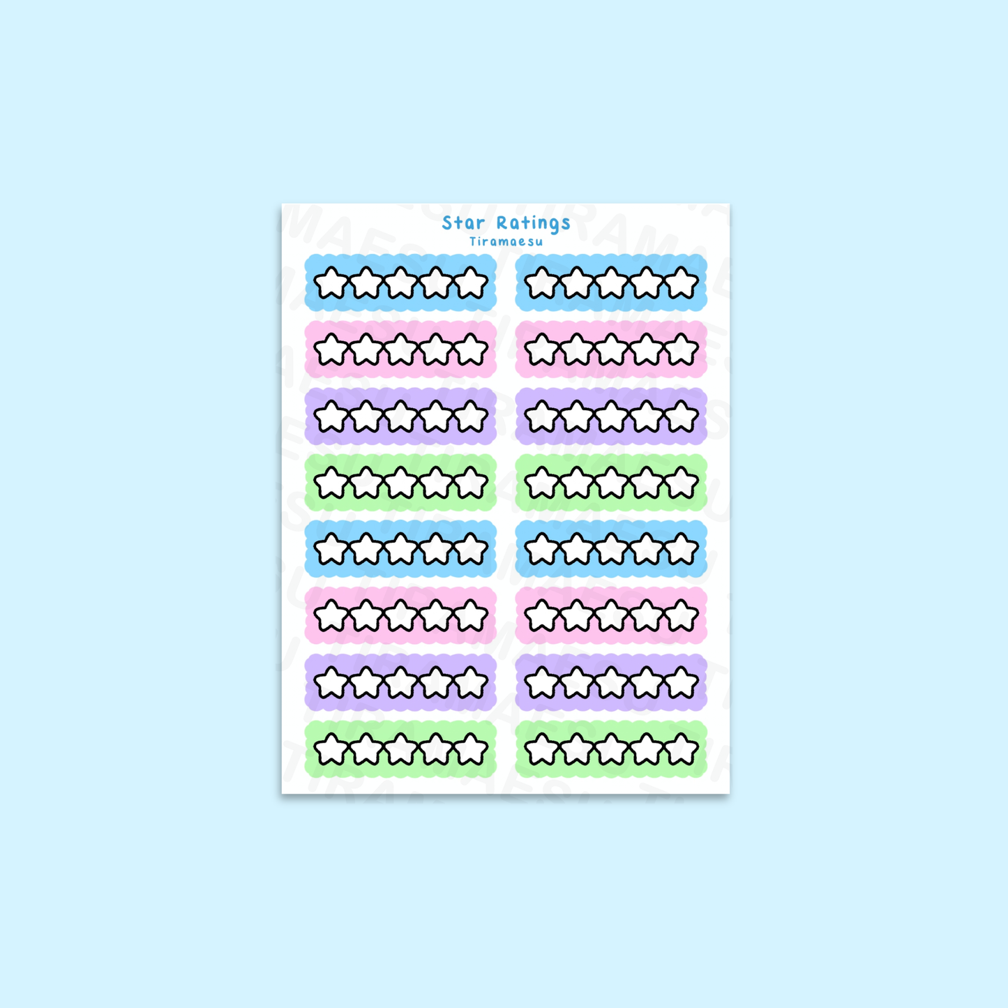 Book Star Ratings Pastel Sticker Sheet