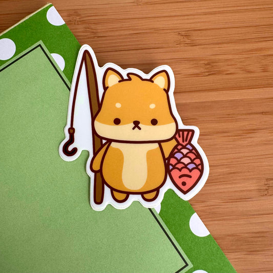 Fishing Shiba Sticker