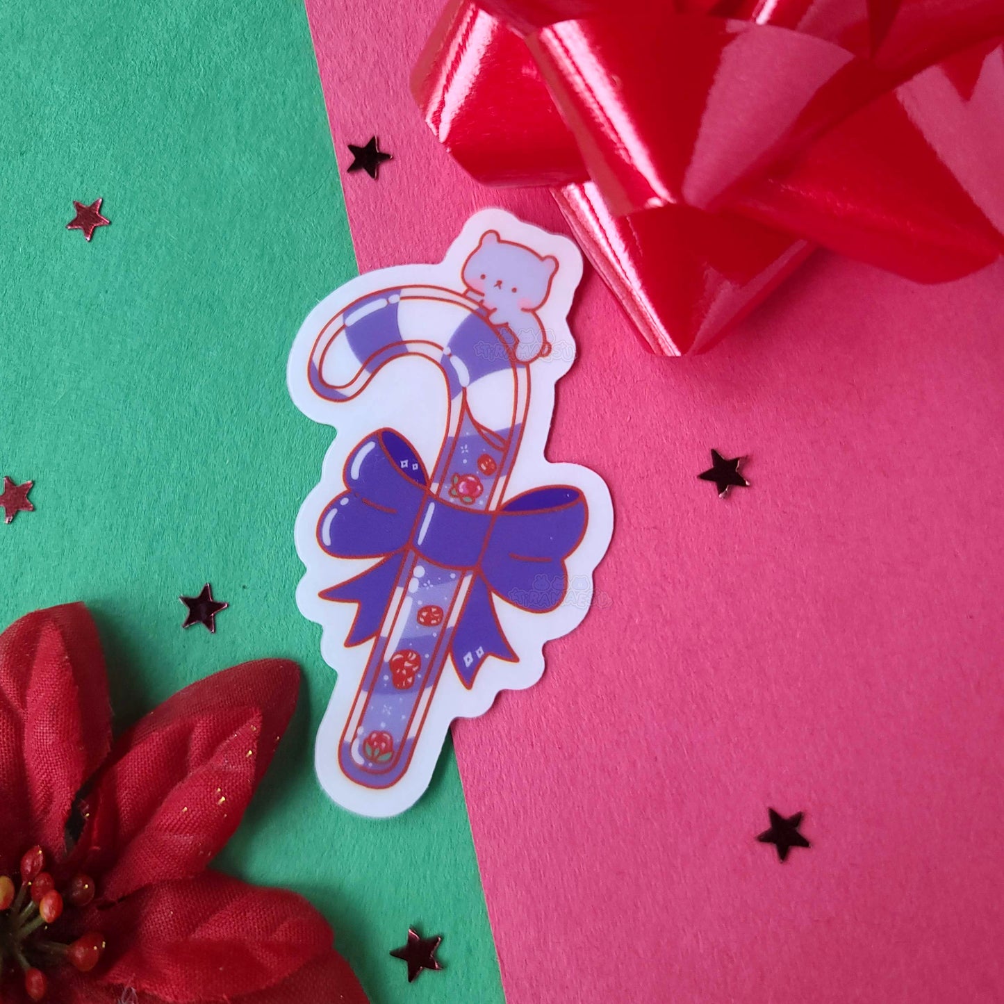 Holiday Candy Cane Clear Vinyl Sticker