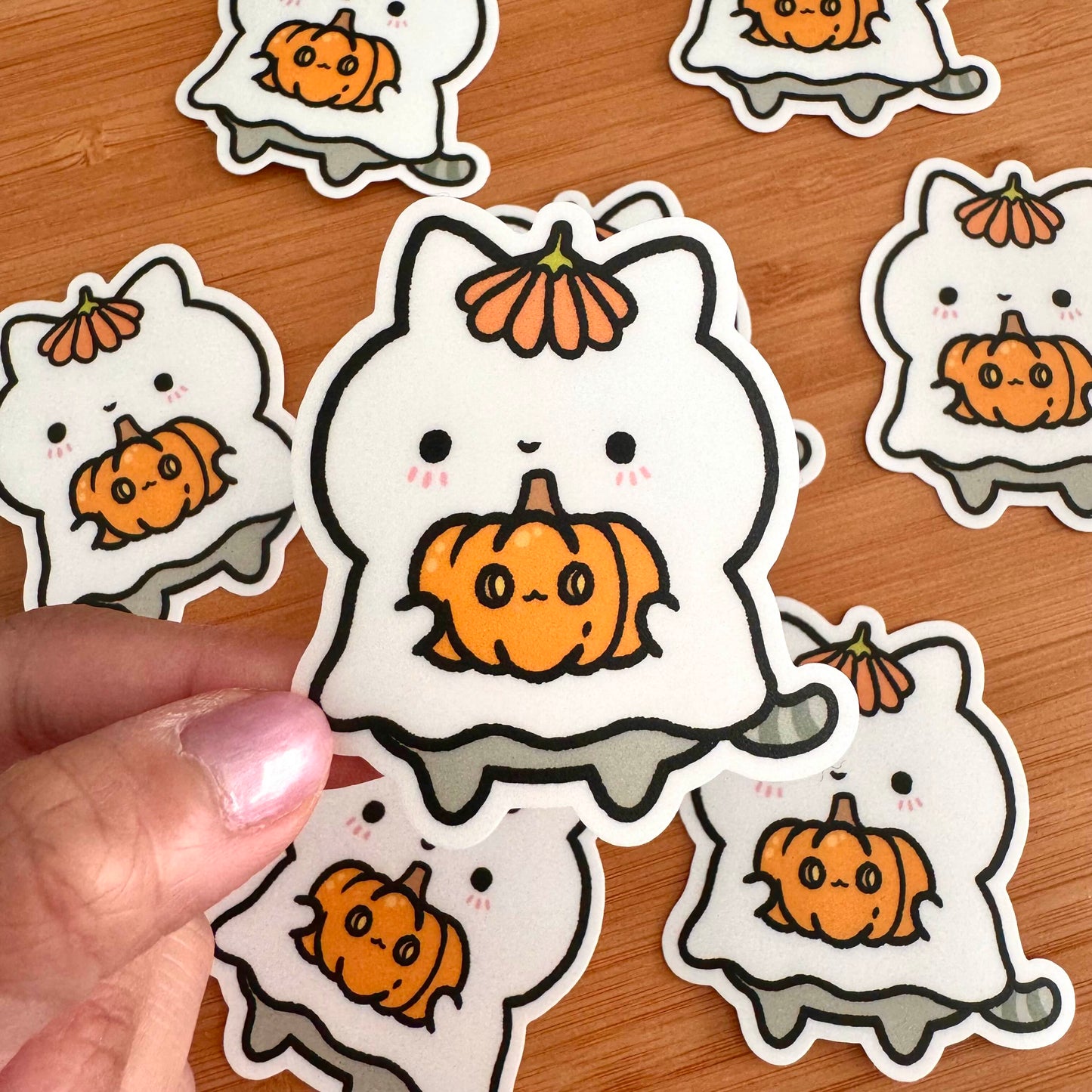 Ghost Cat and Pumpkin Sticker