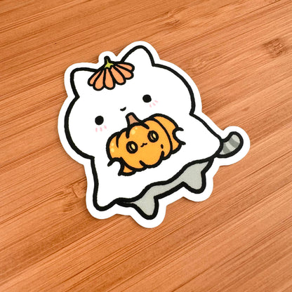 Ghost Cat and Pumpkin Sticker