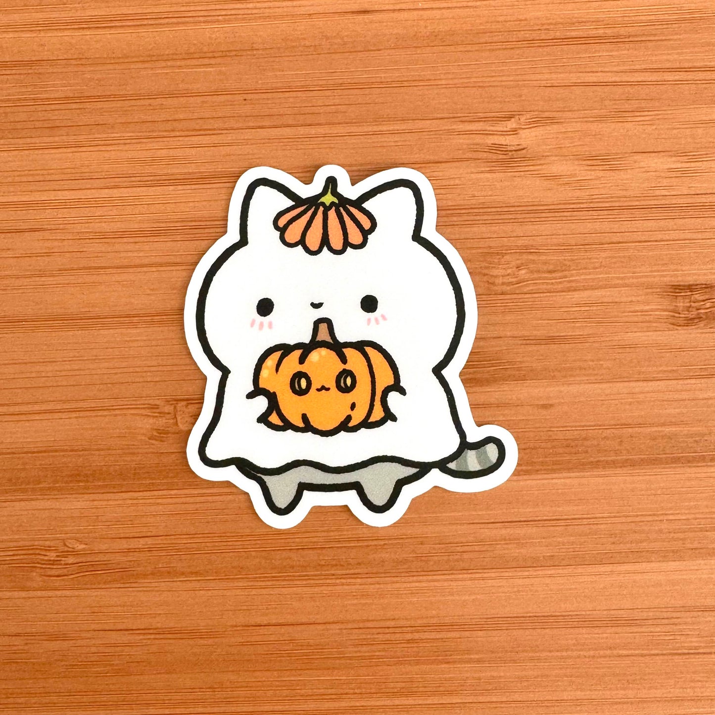 Ghost Cat and Pumpkin Sticker