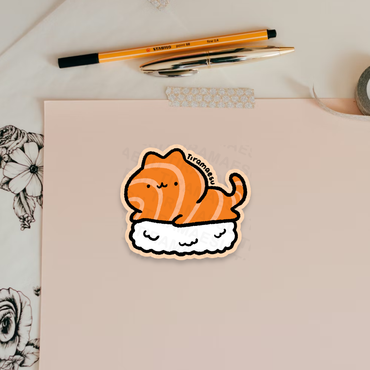 Salmon Sushi Cat Sticker