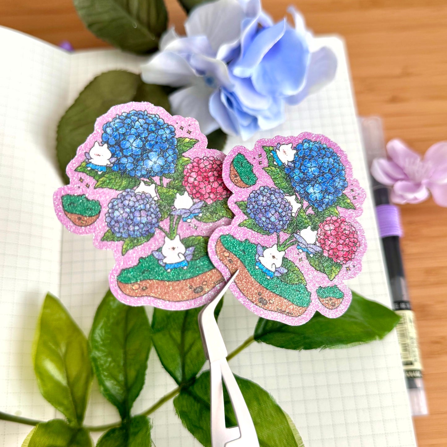 Hydrangeas Glitter Sticker
