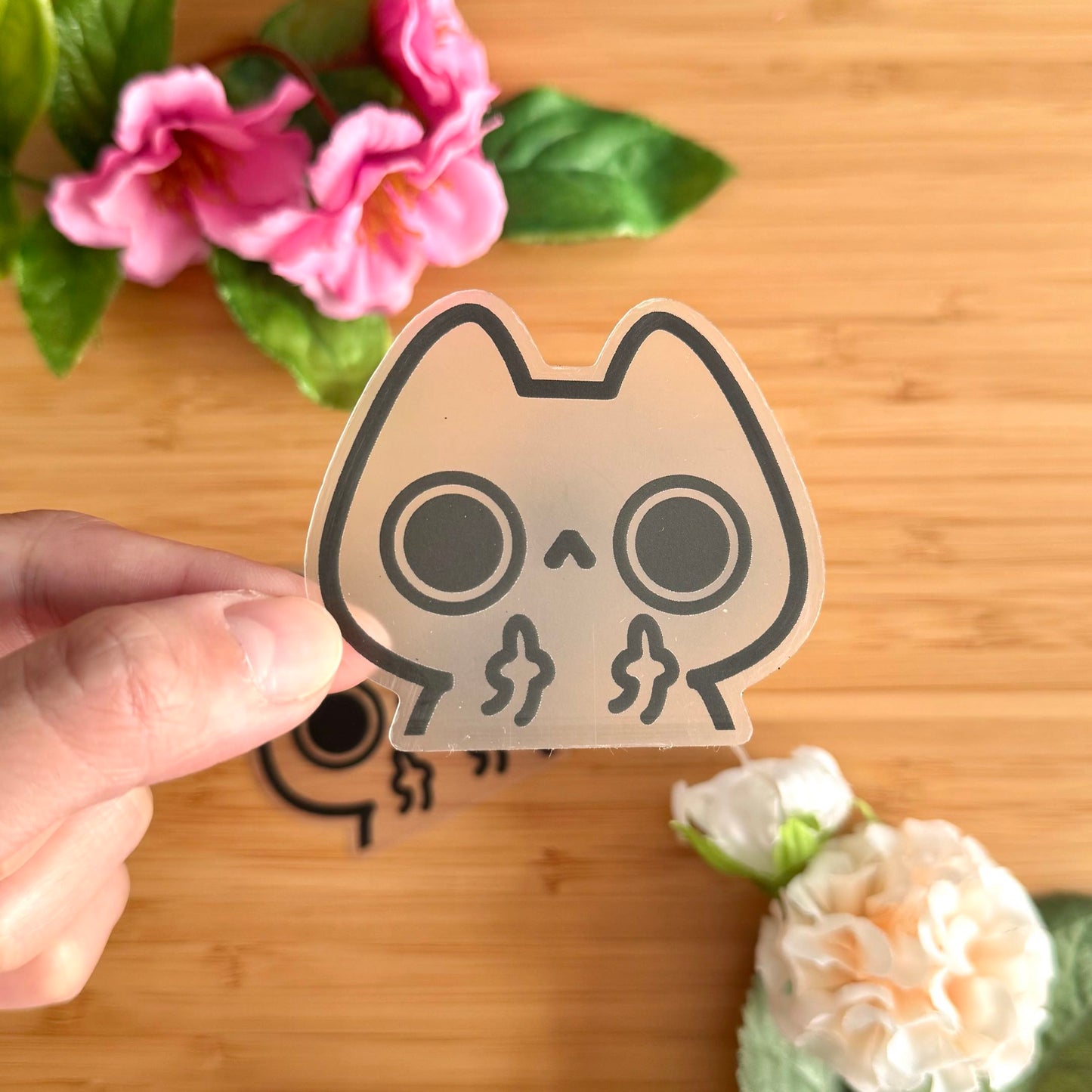 Flipping Cat Sticker - Clear Black