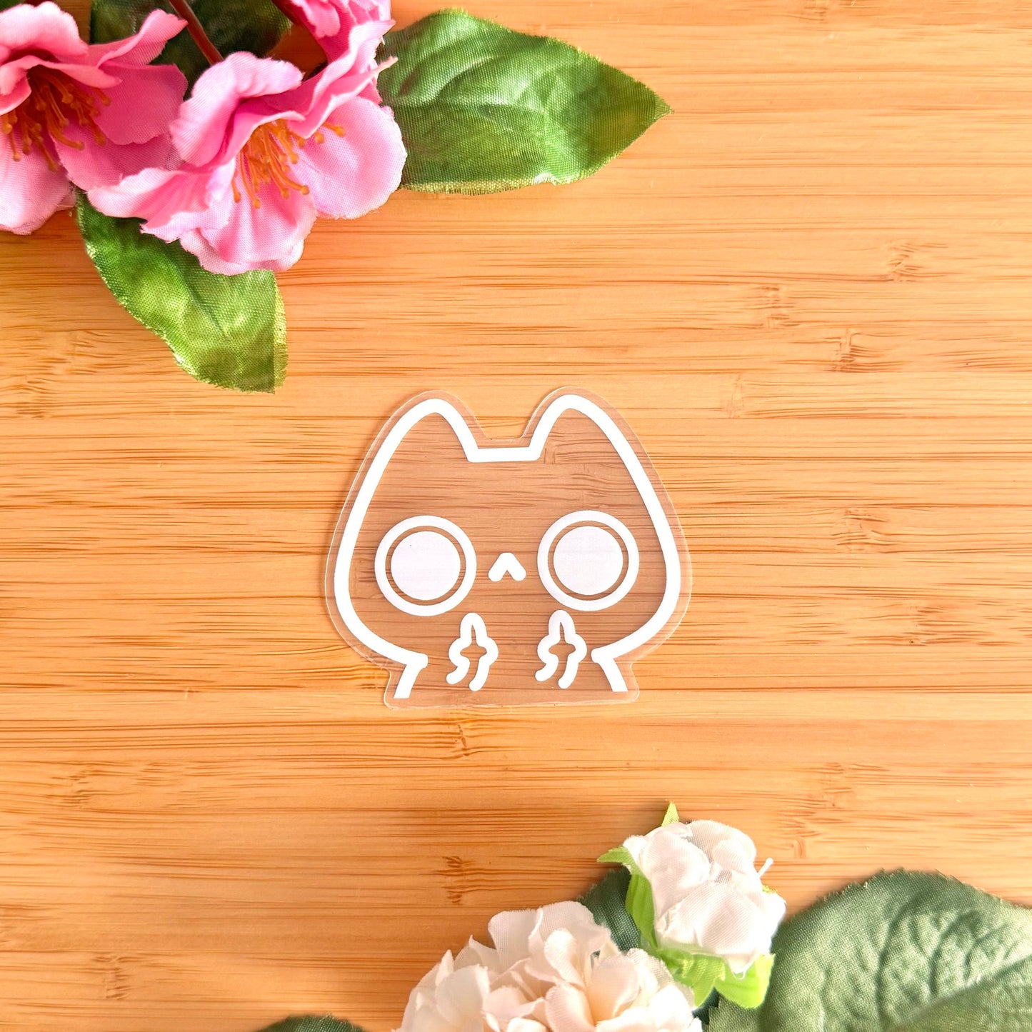 Flipping Cat Sticker - Clear White