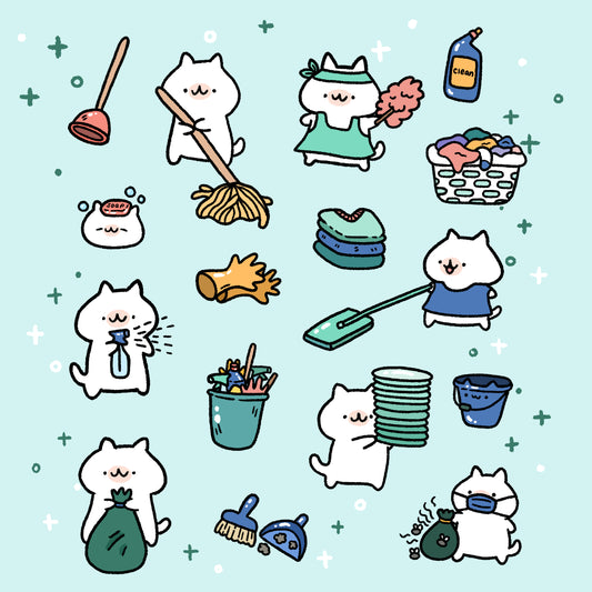 Cleaning Cats Digital Stickers